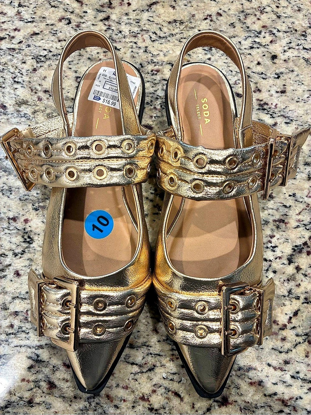 SODA Gold Buckle Pointed-Toe Heels US 10